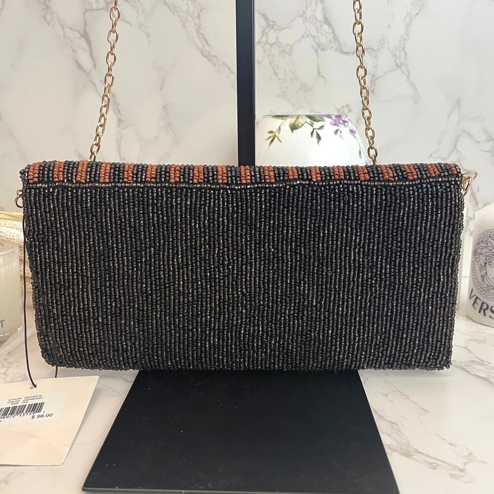 Rachel Zoe Espresso Martini Beaded Clutch, Pouch, Detachable Strap NWT - Picture 4 of 10